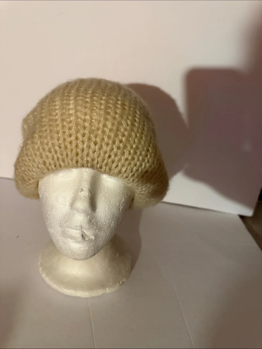 ARIS Slouchy Beanie Hat Cream Ivory Open Knit Made in USA Acrylic